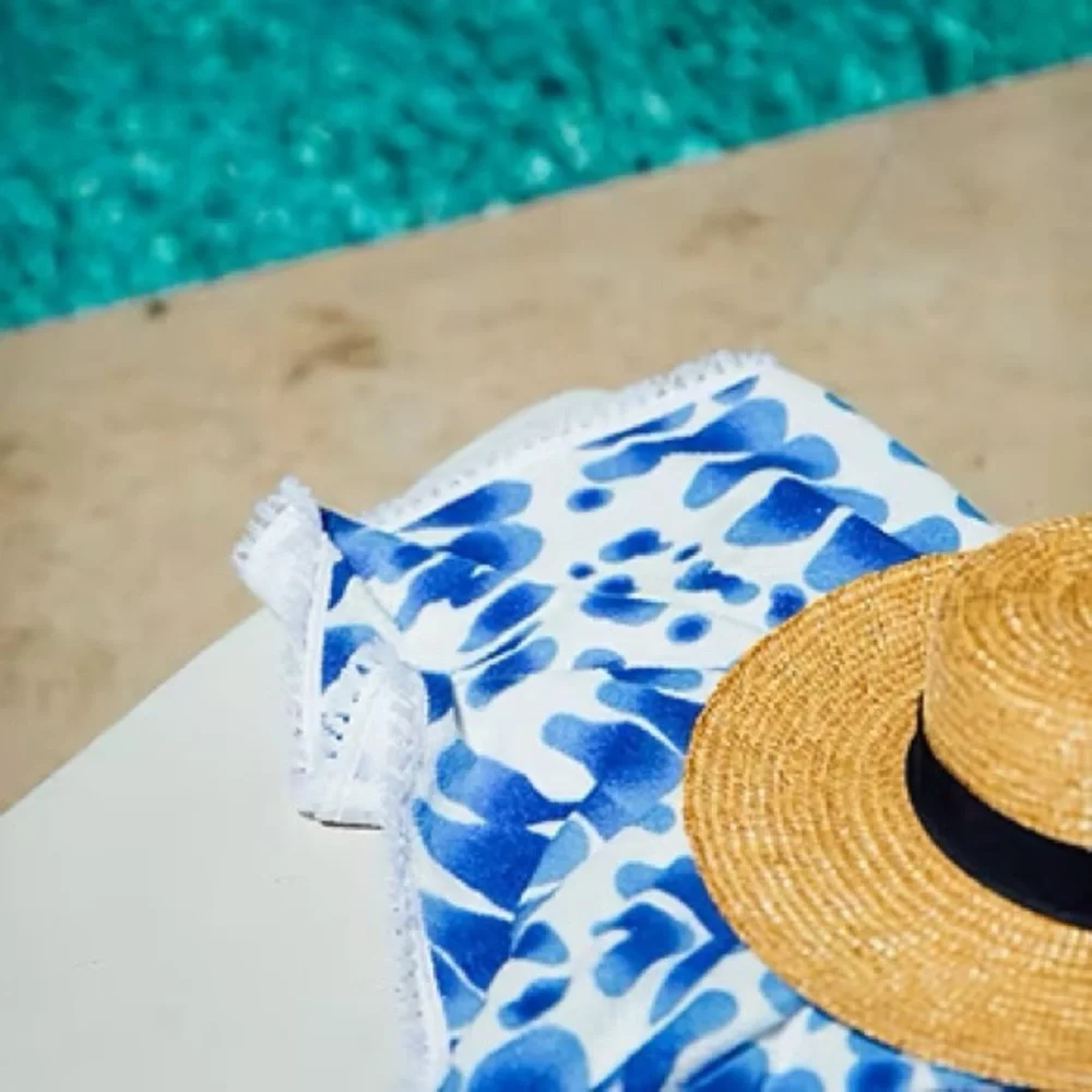 Beach Enchante Home Indigo Quick Dry Round Beach Towel with Fringe NWT